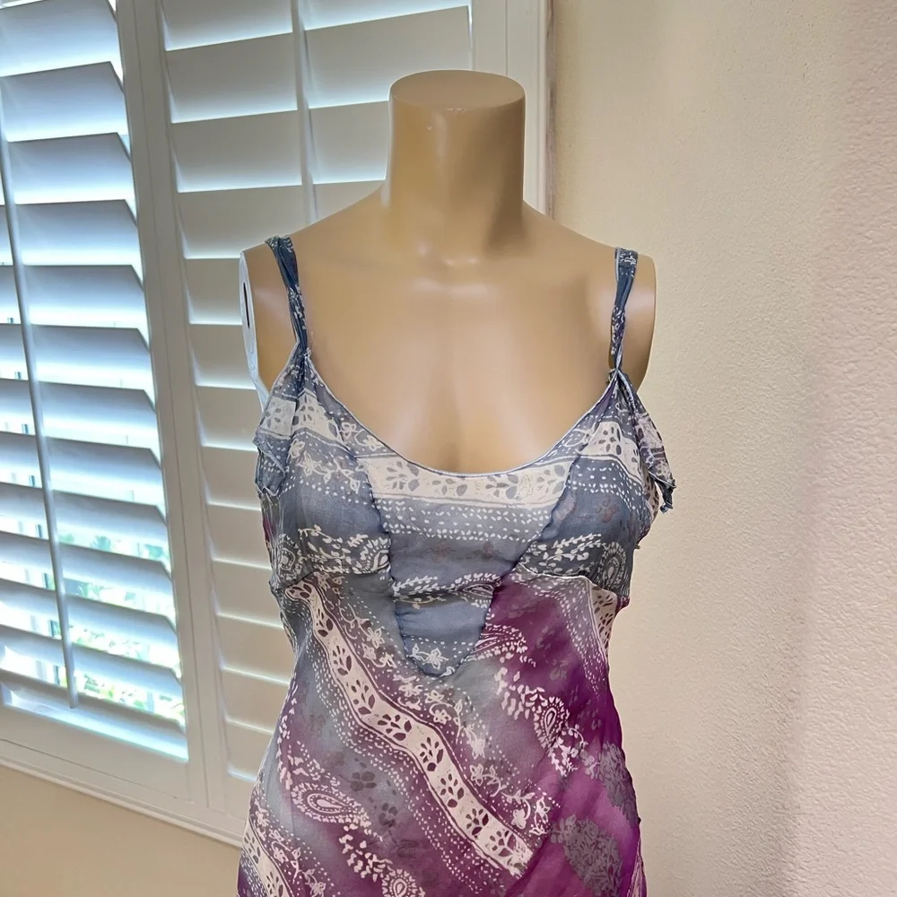 RANGOON SILK HANDKERCHIEF MULTI PRINT Resort floral midi guest Dress small - Picture 3 of 16